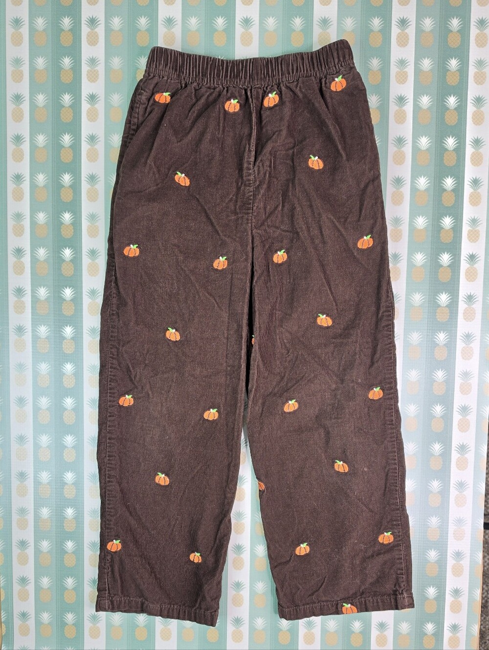 Kelly's Kids Brown Corduroy Pants with Pumpkin Embroidery